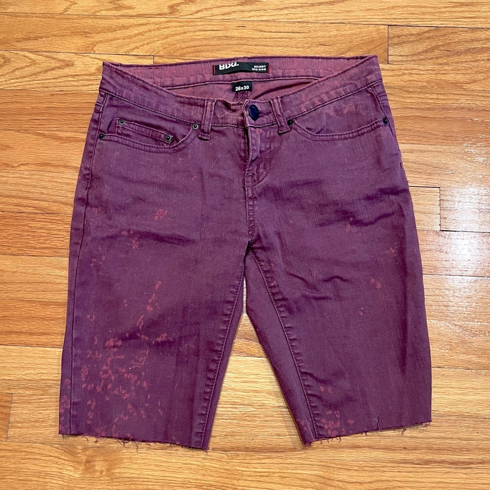 BDG skinny mid rise purple acid washed Jean Bermuda shorts with frayed edge